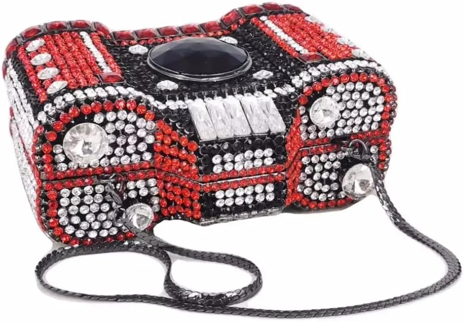 UMREN Novelty Crystal Camera Shaped Clutch Purse for Women Sparkly Rhinestones Evening Clutch Bag Glitter Bridal Prom Handbag