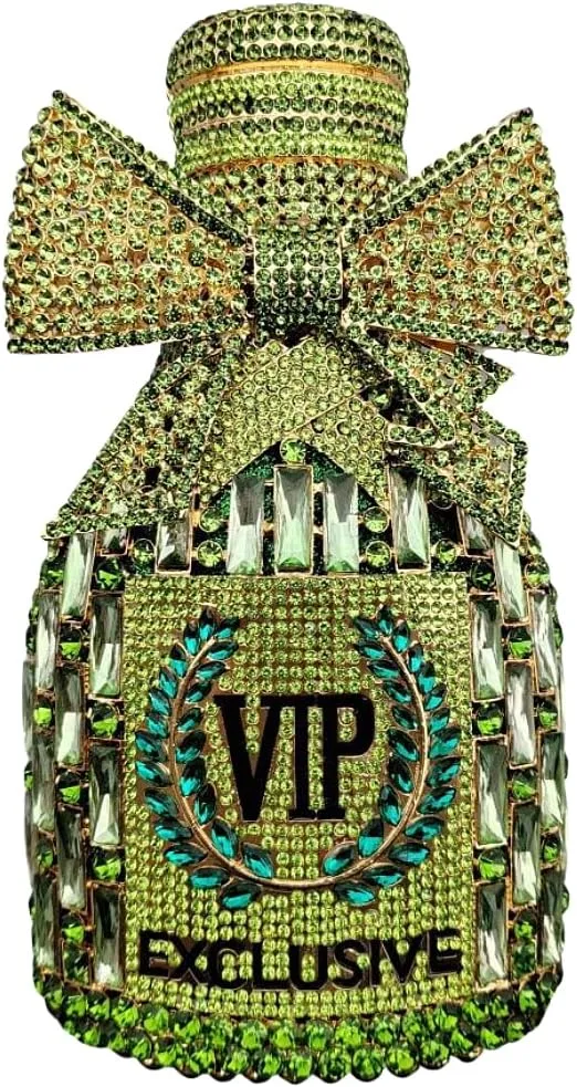 UMREN Women Champagne Bottle Rhinestone Evening Bag Sweet Bow Crystal Purse Clutch Unique Handbag Cocktail Party Shoulder Bag