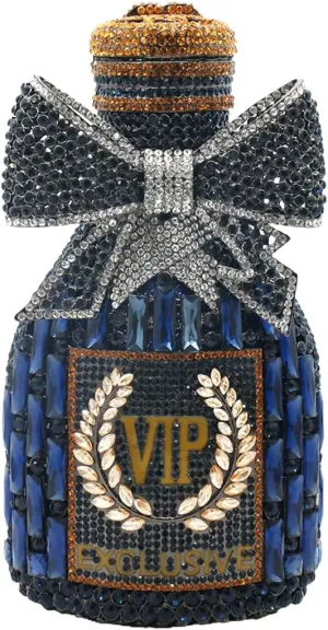 UMREN Women Champagne Bottle Rhinestone Evening Bag Sweet Bow Crystal Purse Clutch Unique Handbag Cocktail Party Shoulder Bag