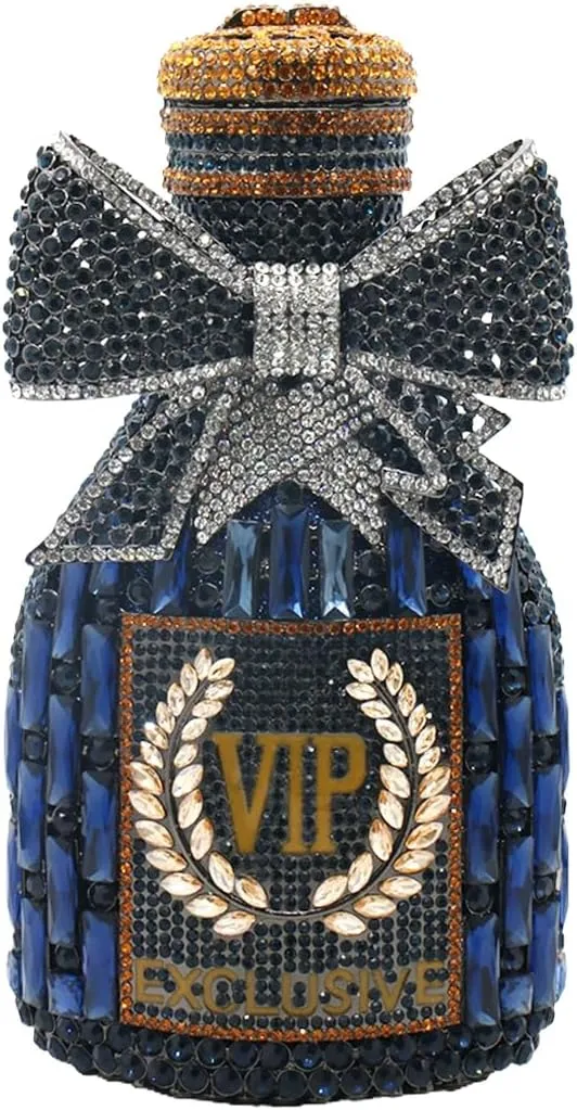 UMREN Women Champagne Bottle Rhinestone Evening Bag Sweet Bow Crystal Purse Clutch Unique Handbag Cocktail Party Shoulder Bag