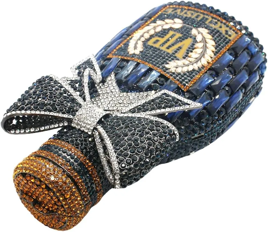 UMREN Women Champagne Bottle Rhinestone Evening Bag Sweet Bow Crystal Purse Clutch Unique Handbag Cocktail Party Shoulder Bag
