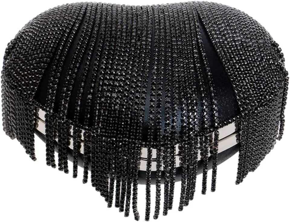 UMREN Women Luxury Heart Shape Tassel Evening Clutch Bag Rhinestones Wedding Party Purse Handbag