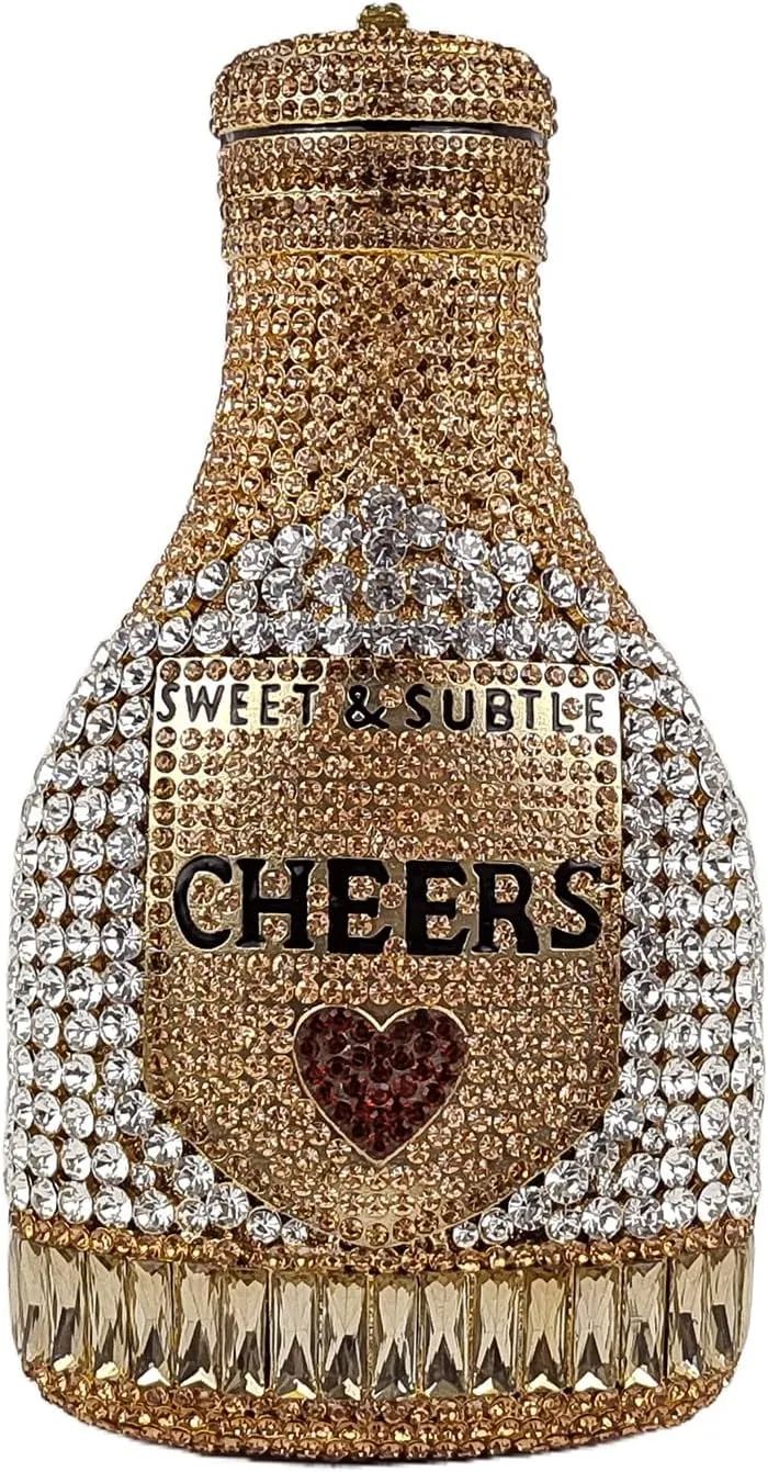 Unique Champagne Bottle Evening Bag Rhinestone Clutch Purse Luxury Crystal Women Handbag Cheers for Party Cocktail