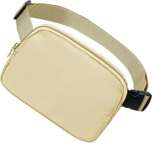 Unisex Fanny Pack for Women Men, 1L Everywhere Mini Belt Bag with Adjustable Strap, Lightweight Nylon Crossbody Bags Small Waist Pouch for Workout Running Traveling Hiking (Beige)