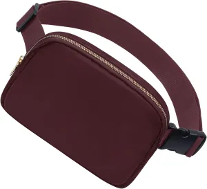 Unisex Fanny Pack for Women Men, 1L Everywhere Mini Belt Bag with Adjustable Strap, Lightweight Nylon Crossbody Bags Small Waist Pouch for Workout Running Traveling Hiking (Burgundy Red)