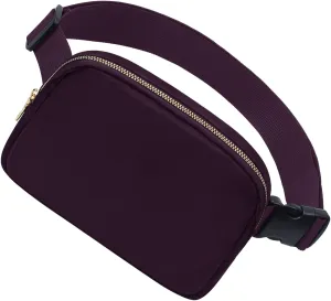 Unisex Fanny Pack for Women Men, 1L Everywhere Mini Belt Bag with Adjustable Strap, Lightweight Nylon Crossbody Bags Small Waist Pouch for Workout Running Traveling Hiking (Dark Purple)
