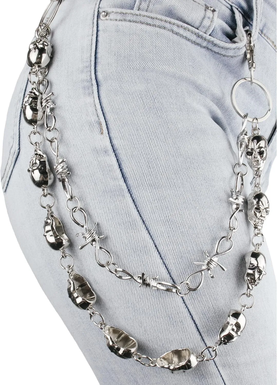 Unisex Punk Chains for Pants, Heavy Duty Belt Chains Hip Hop Trousers Jeans Chain with Lobster Clasps for Wallet Keys