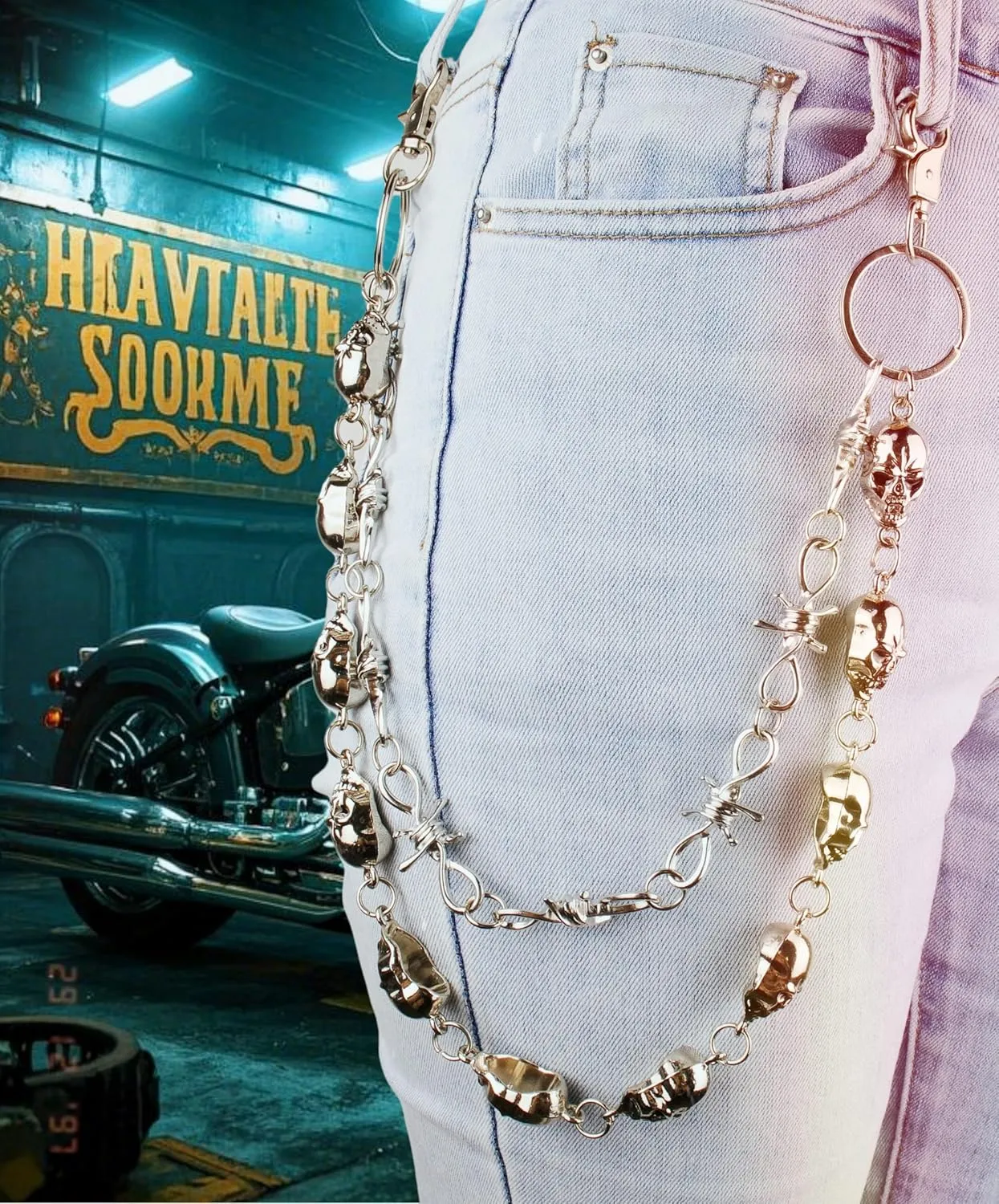 Unisex Punk Chains for Pants, Heavy Duty Belt Chains Hip Hop Trousers Jeans Chain with Lobster Clasps for Wallet Keys