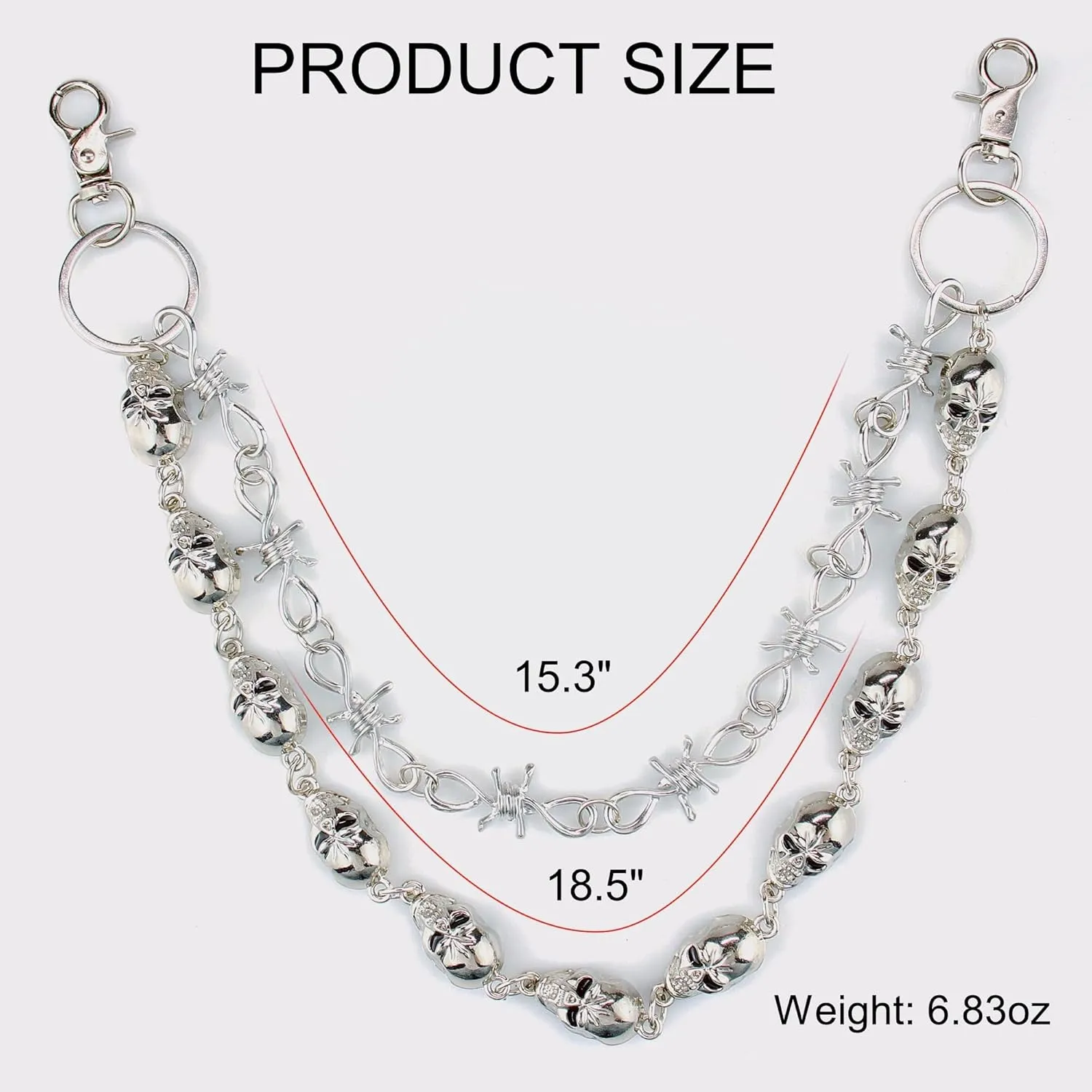 Unisex Punk Chains for Pants, Heavy Duty Belt Chains Hip Hop Trousers Jeans Chain with Lobster Clasps for Wallet Keys
