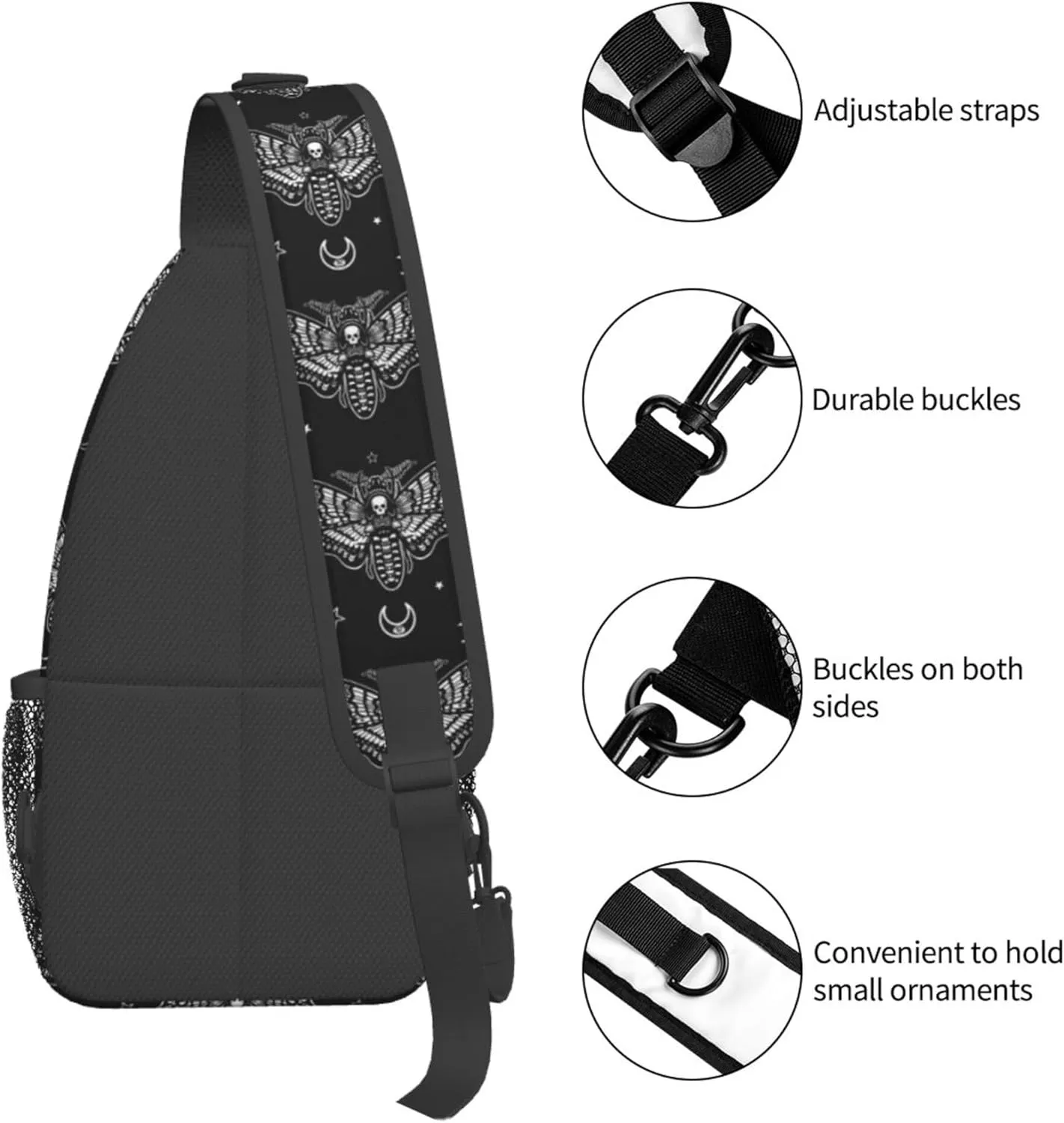 Unisex Sling Bag Lightweight Sling Bag Chest Anti-Theft Crossbody Sling Backpack Casual Chest Package Multipurpose gothic moth skull sun moon black and white Gym Bags Outdoor Backpack