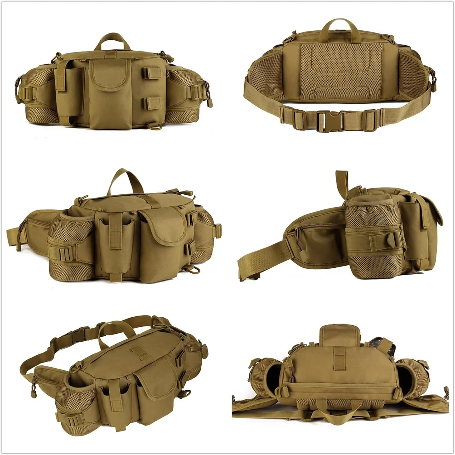 UNISTRENGH Tactical Waist Pack Bag With 2-Water Bottle Pocket Holder Military Fanny Packs Waterproof Hip Belt Bag Pouch for Hunting Trekking Running (Coyote Brown)