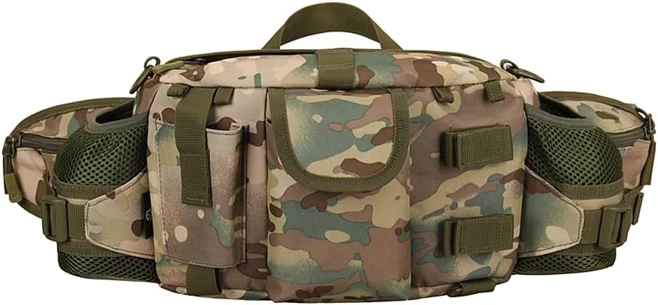 UNISTRENGH Tactical Waist Pack Bag With 2-Water Bottle Pocket Holder Military Fanny Packs Waterproof Hip Belt Bag Pouch for Hunting Trekking Running (CP camouflage)