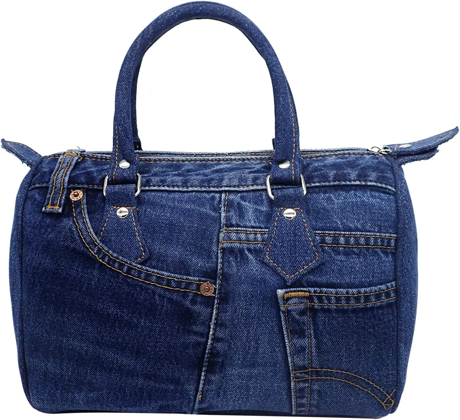 Upcycling Classic Blue Denim Jeans Pants Doctor Style Top-Handle Conversible Adjustable Shoulder Crossbody Women Handbag Purse LL-04 (Dark Shade)…