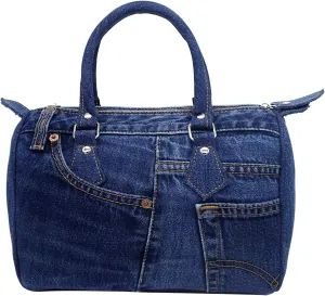 Upcycling Classic Blue Denim Jeans Pants Doctor Style Top-Handle Conversible Adjustable Shoulder Crossbody Women Handbag Purse LL-04 (Dark Shade)…
