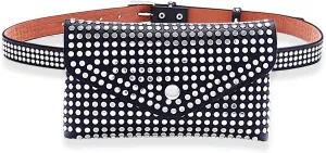 Urieo Leather Belt Bag Black Small Fanny Pack Studded Waist Pack Daily Travel for Women