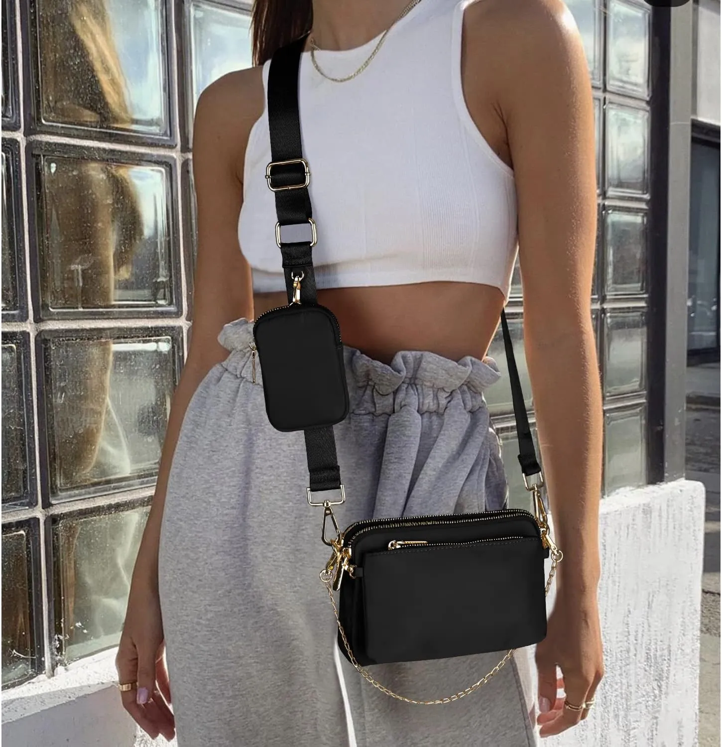 Uromee Crossbody Bags for Women Fashion Shoulder Purse Fanny Pack Travel Hiking Detachable Pouch Adjustable Strap