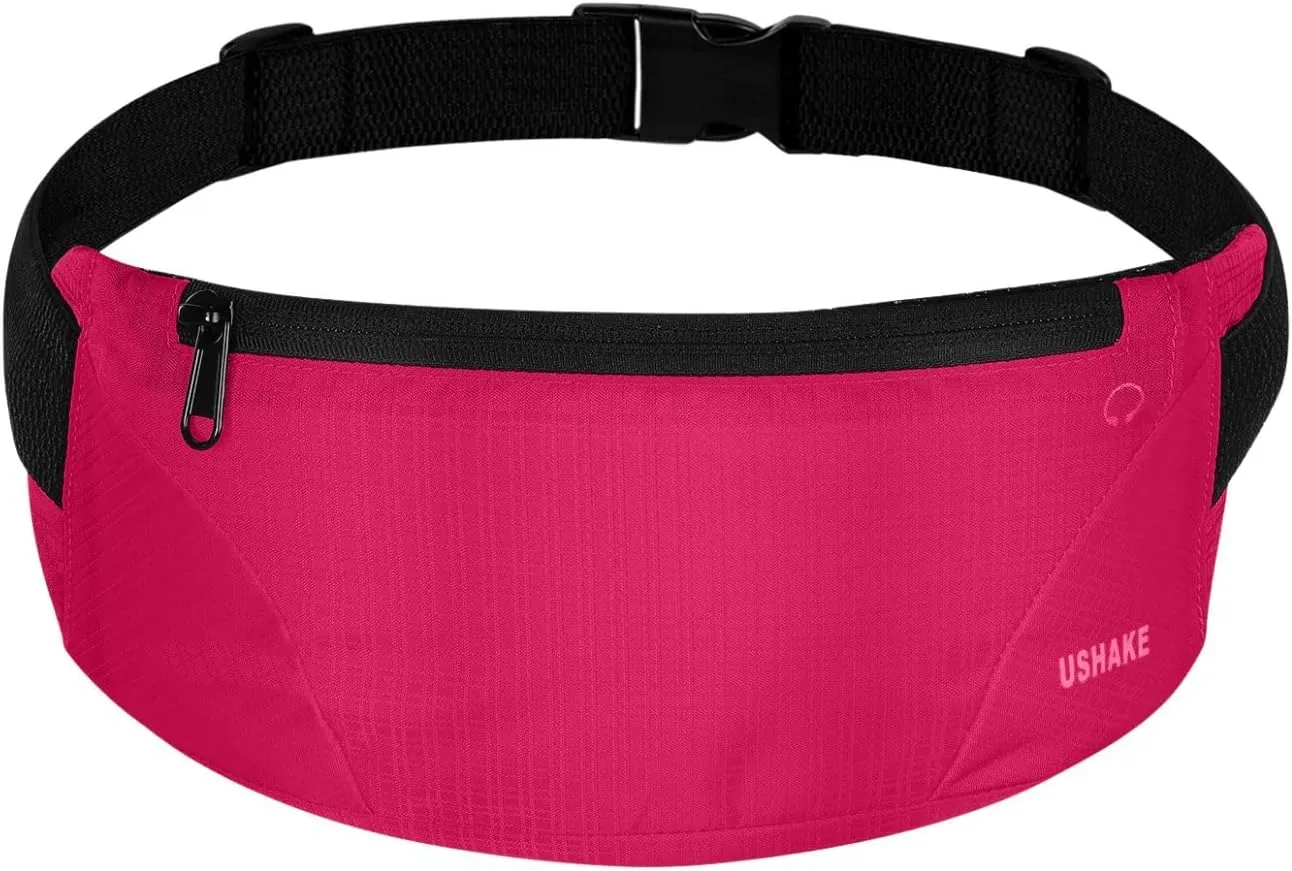 USHAKE Running Belt,Men or Women Ultra Light Bounce Free Waist Pouch Bag Fitness Workout Belt Sport Waist Pack Exercise Waist Bag for iPhone Samsung LG in Running Gym Marathon (Red)
