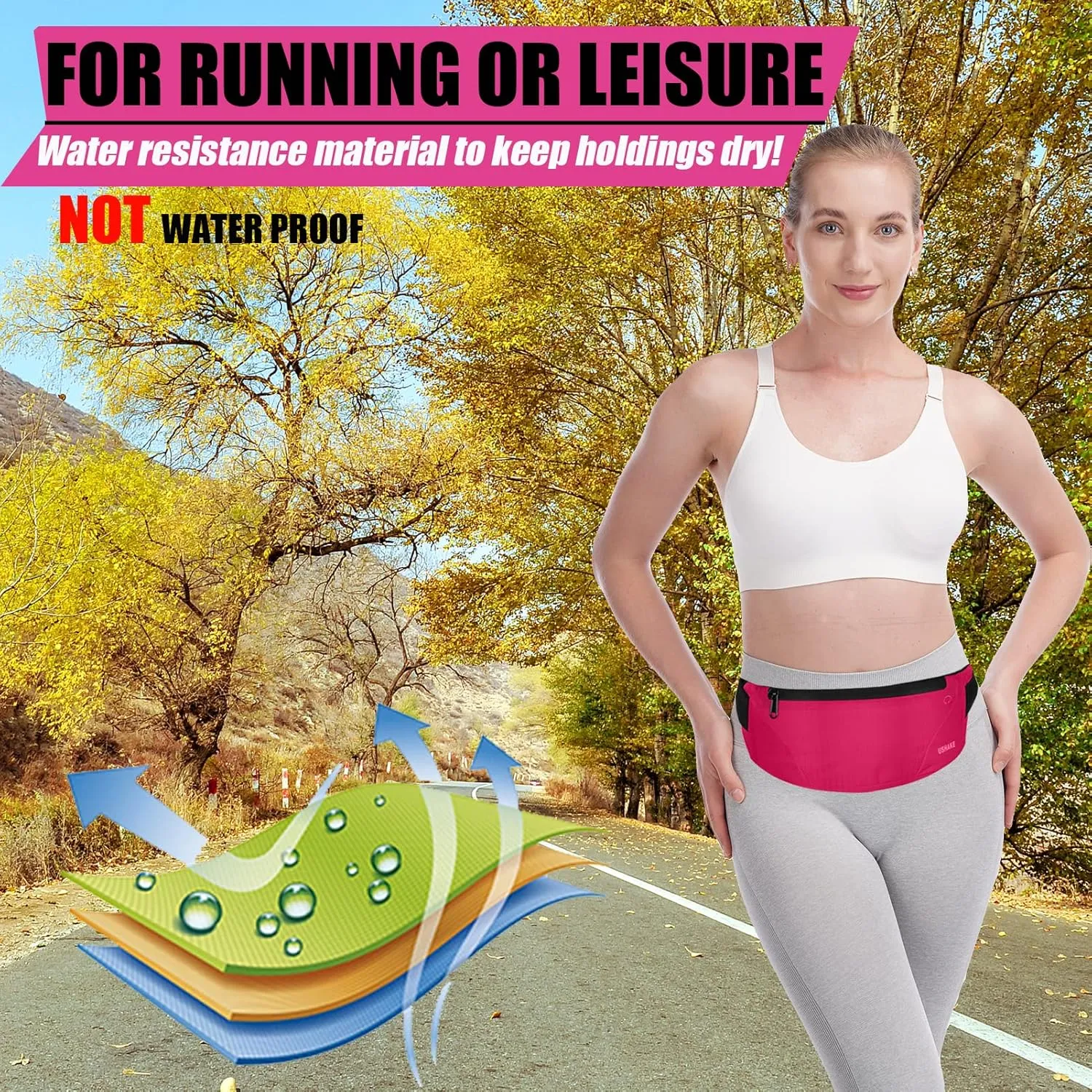 USHAKE Running Belt,Men or Women Ultra Light Bounce Free Waist Pouch Bag Fitness Workout Belt Sport Waist Pack Exercise Waist Bag for iPhone Samsung LG in Running Gym Marathon (Red)