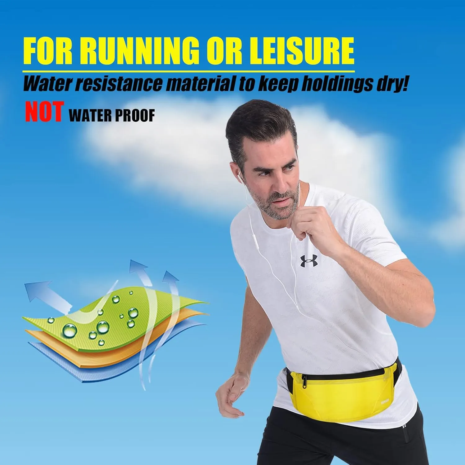 USHAKE Running Belt,Men or Women Ultra Light Bounce Free Waist Pouch Bag Fitness Workout Belt Sport Waist Pack Exercise Waist Bag for iPhone Samsung LG in Running Gym Marathon (YELLOW)