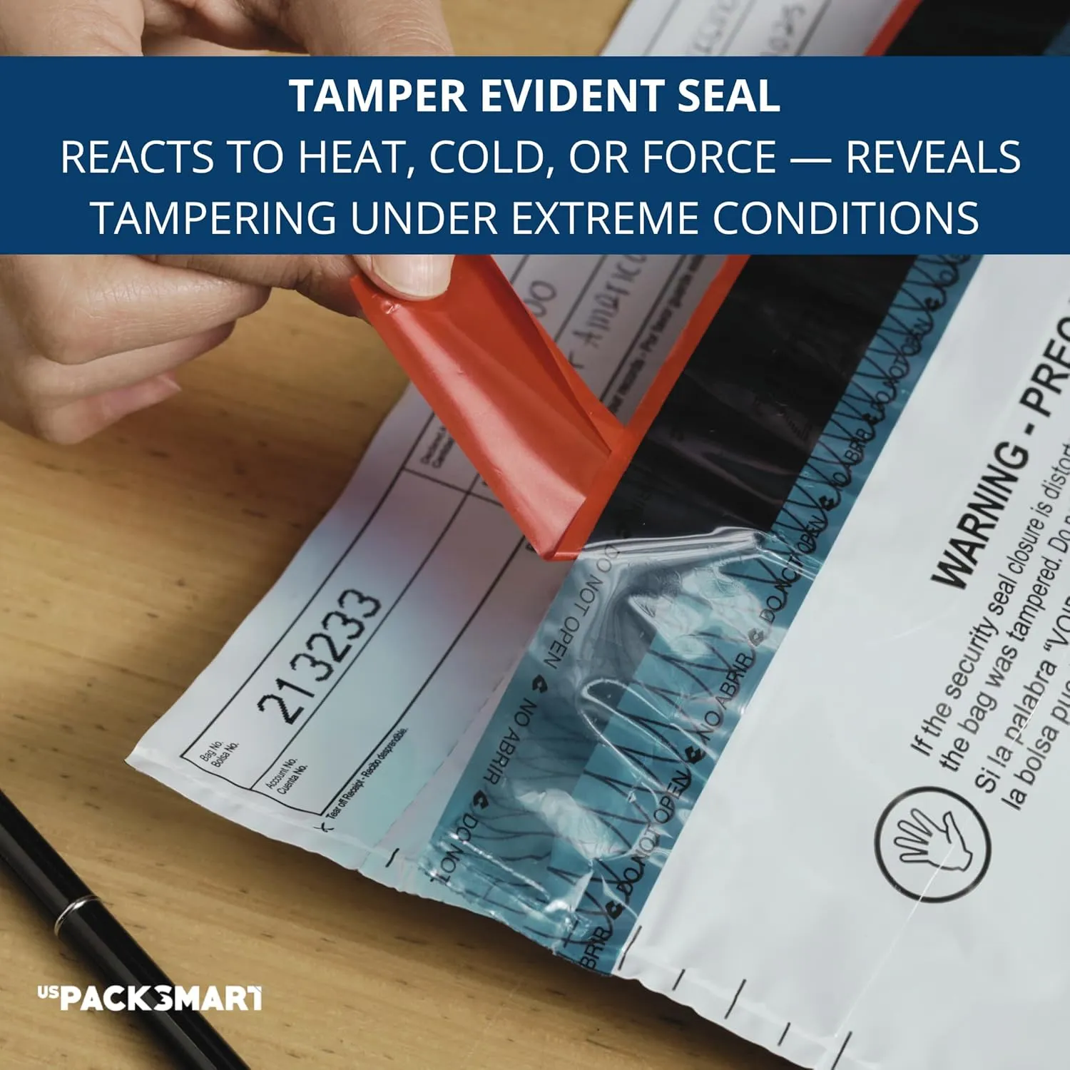 USPACKSMART 9”x12" Opaque Plastic Deposit Bags with Security Tape Tamper Evident - Secure Bank Deposits, Cash Handling, & Currency Transport | Self-Sealing Tape with Hidden Graphics | 100-Pack