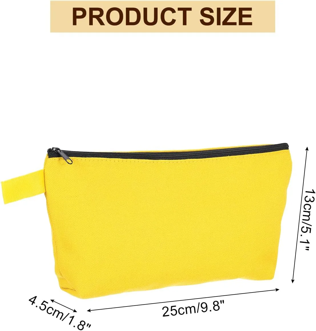 uxcell Canvas Makeup Bags, 10 Pcs Travel Cosmetic Bags Bulk, Multipurpose Plain Toiletry Zipper Pouches Blank DIY Craft Bags Pencil Bag for Women Teens, Yellow