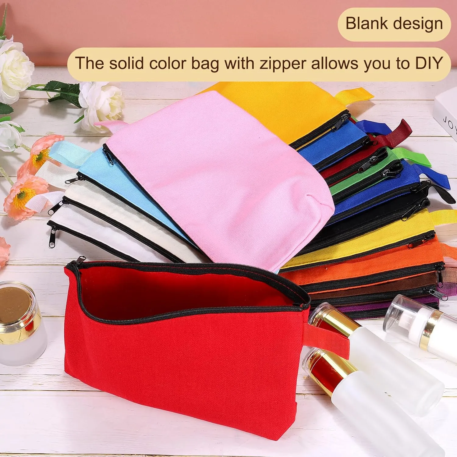 uxcell Canvas Makeup Bags, 30 Pcs Travel Cosmetic Bags Bulk, Multipurpose Plain Toiletry Zipper Pouches Blank DIY Craft Bags Pencil Bag for Women Teens, Dark Blue