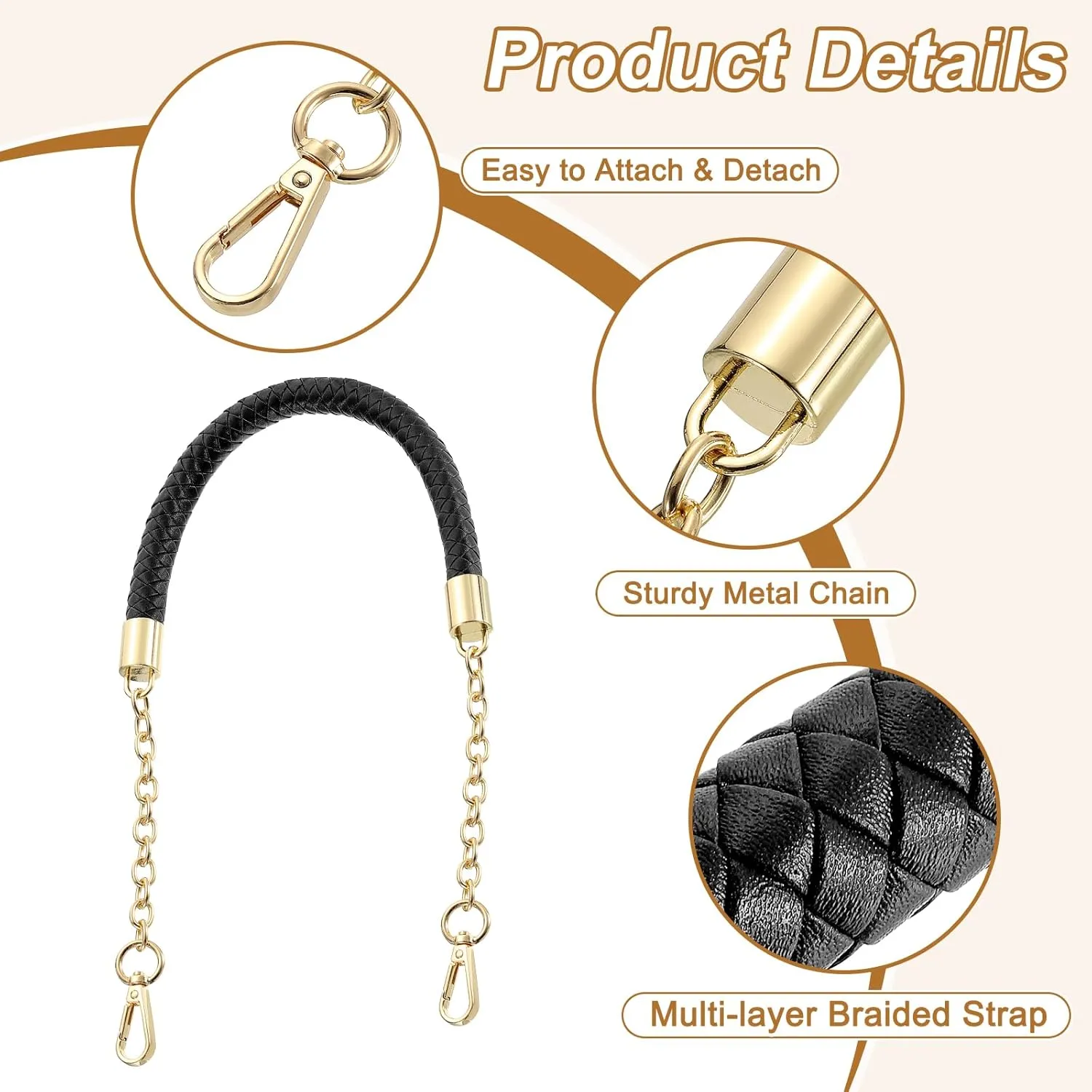 uxcell Leather Purse Handle, 60cm/23.6" PU Braided Purse Replacement Strap for Women's Handbag Underarm Bag Tote (Black)