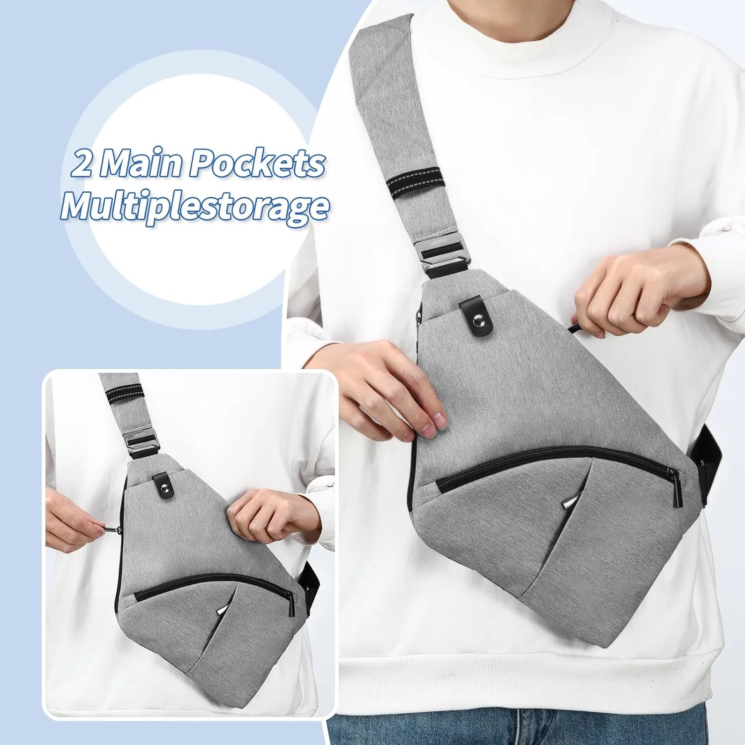 VADOO Anti-theft Crossbody Bags for Women, Shoulder Sling Bag for Men Lightweight Chest Bag for Travel Sport