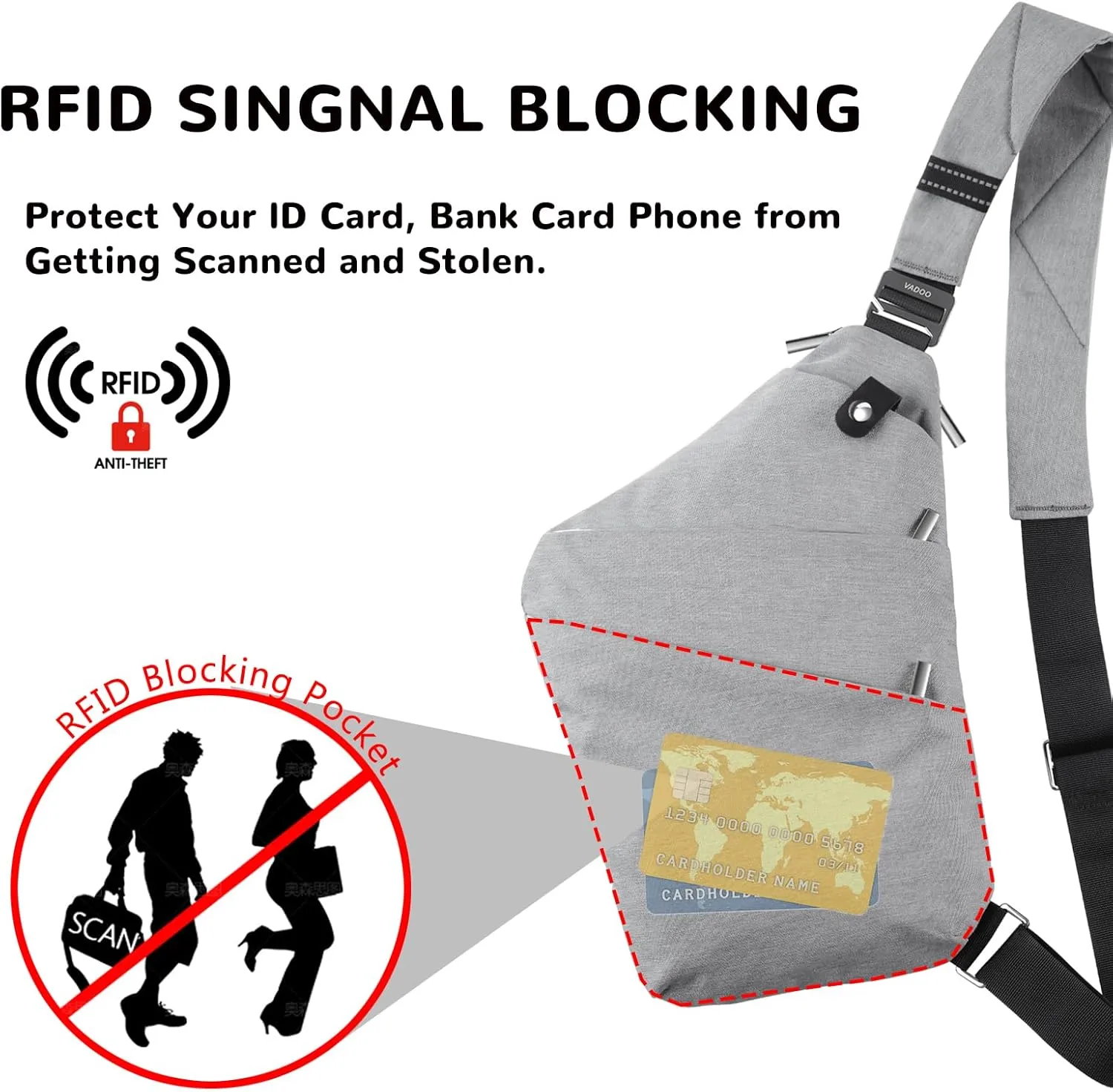 VADOO Anti-theft Crossbody Bags for Women, Shoulder Sling Bag for Men Lightweight Chest Bag for Travel Sport