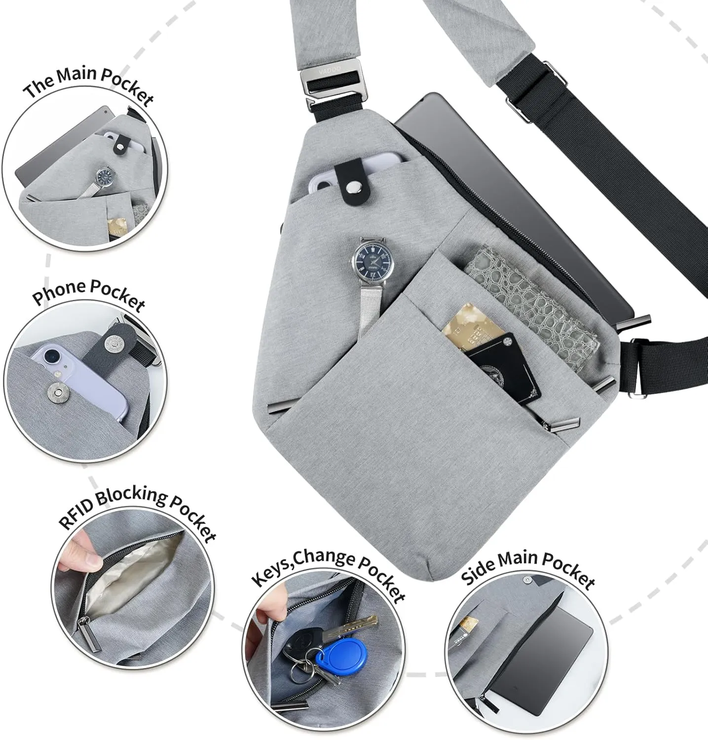 VADOO Sling Bag - Anti-theft Crossbody Shoulder Bag for Men and Women