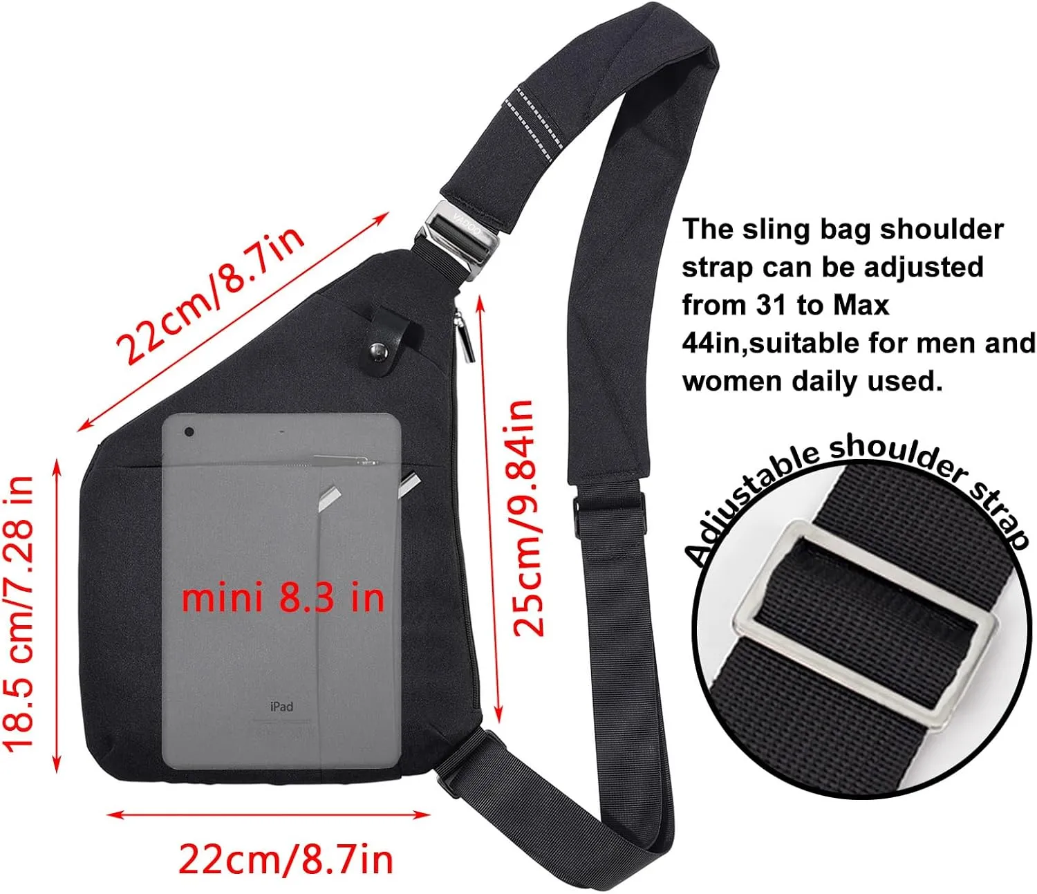 VADOO Sling Bag - Anti-theft Crossbody Shoulder Bag for Men and Women