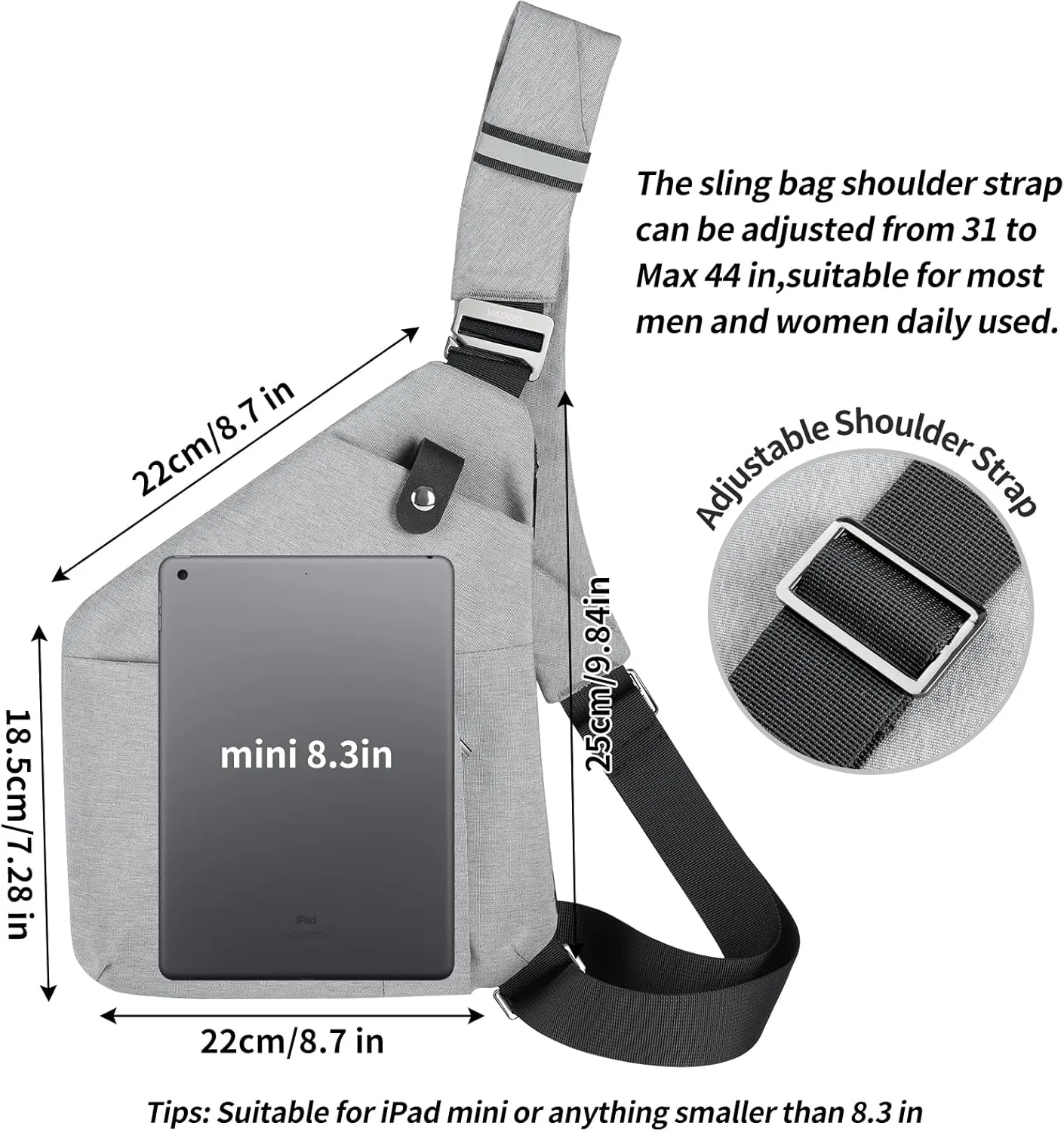VADOO Sling Bag - Anti-theft Crossbody Shoulder Bag for Men and Women
