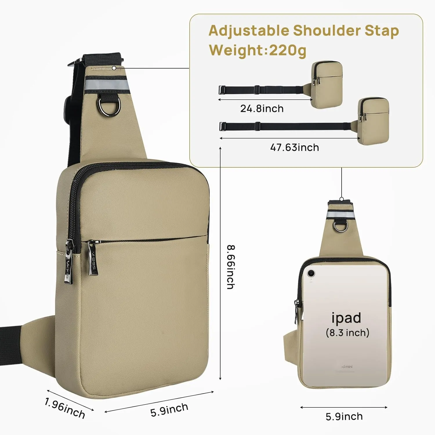 VADOO Sling Bag, Small Crossbody Bag with RFID Blocking for Women and Men, Lightweight Chest Phone Mini Bag for Travel Casual