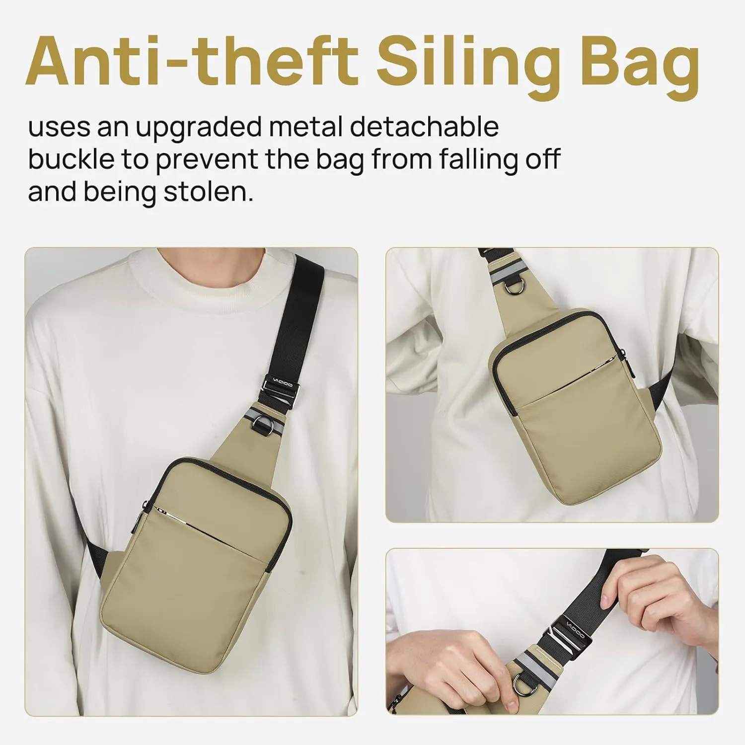 VADOO Sling Bag, Small Crossbody Bag with RFID Blocking for Women and Men, Lightweight Chest Phone Mini Bag for Travel Casual