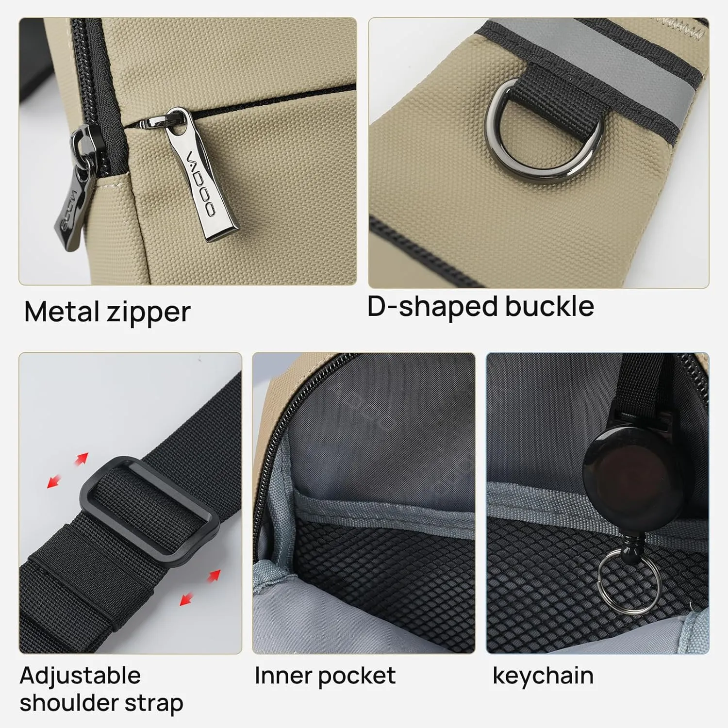 VADOO Sling Bag, Small Crossbody Bag with RFID Blocking for Women and Men, Lightweight Chest Phone Mini Bag for Travel Casual