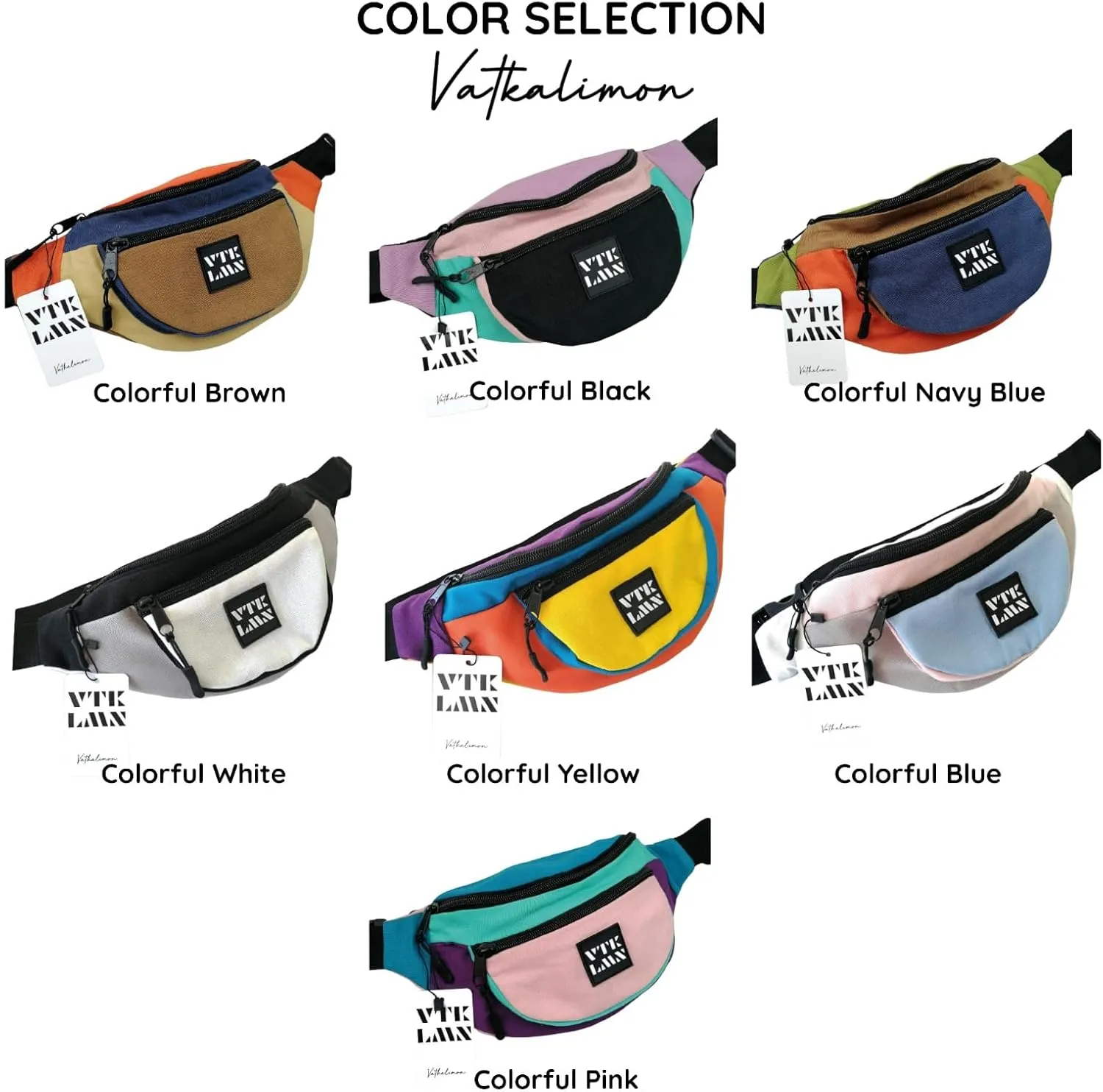 Vatkalimon Colourful Fanny Packs - Fanny Packs for Women, Sling For Men, Unisex Belt Bag for Walking, Travel Essentials, Stylish Bum Bags for Hiking, Running & Daily Use