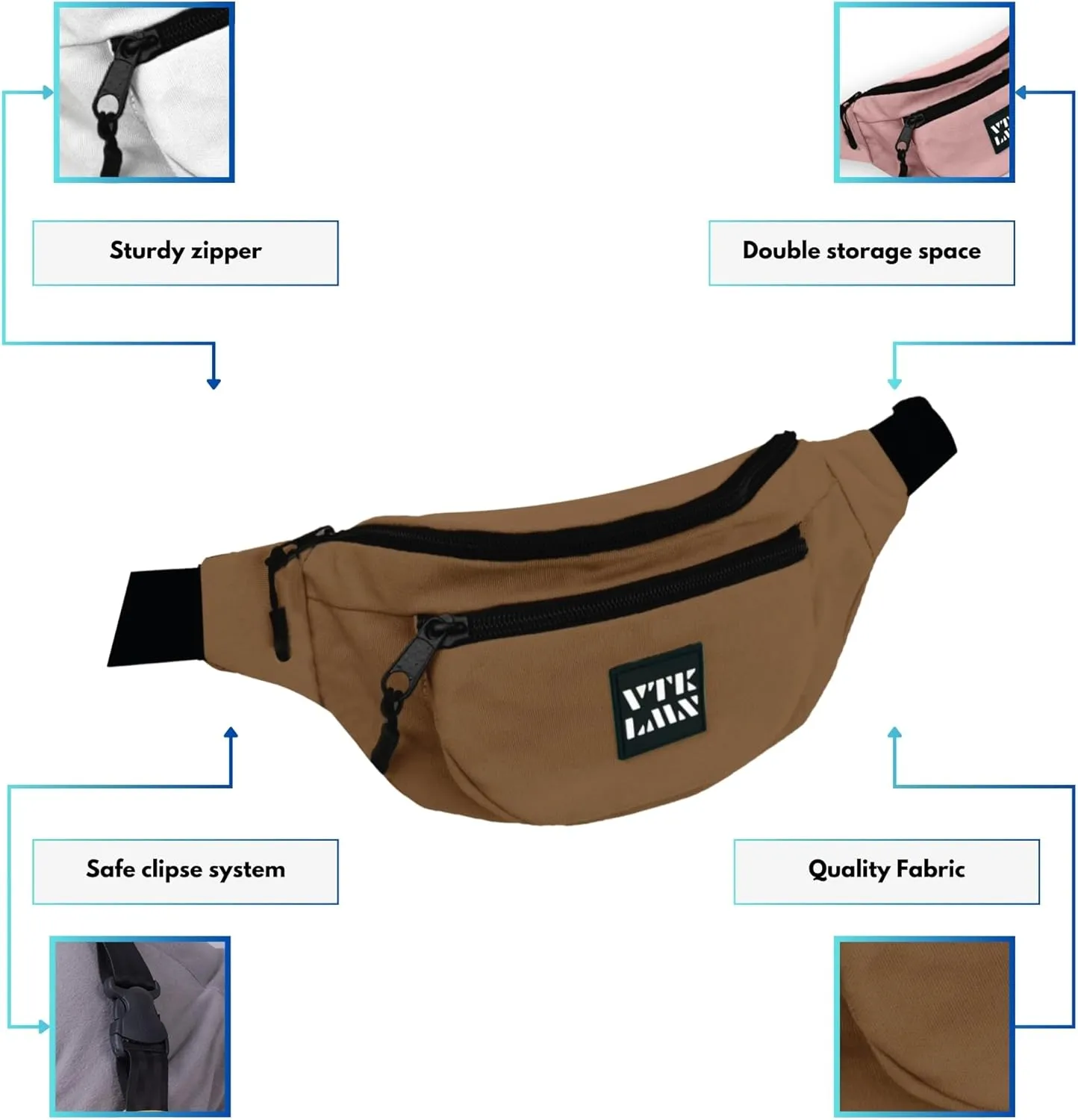 Vatkalimon Men Crossbody Set - Black, Brown and Dark Blue Gym Bag, Sling Bag, Travel Essentials, Stylish Bum Bag for Hiking, Running & Daily Use