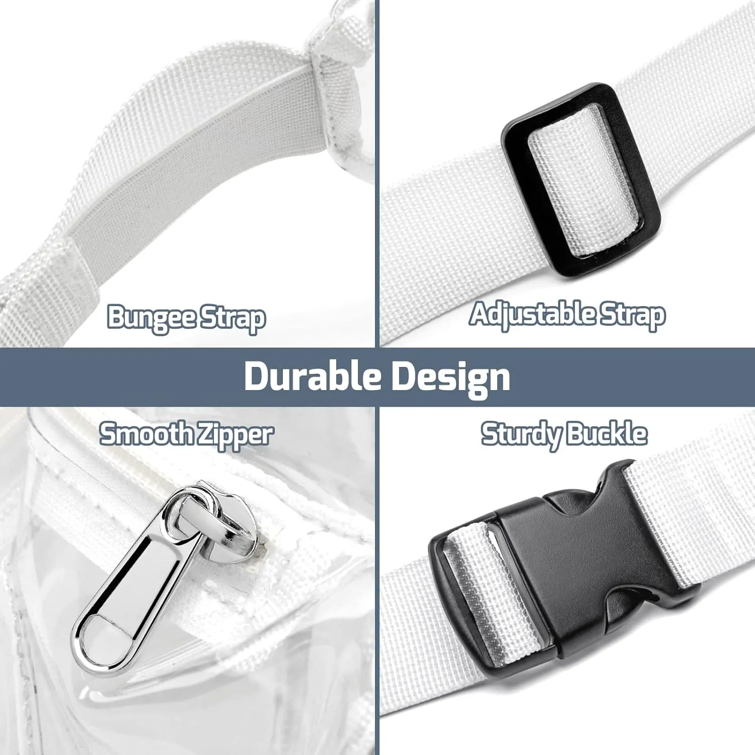 Veckle Clear Fanny Pack Stadium Approved - Adjustable Belt Bag for Women Men Fits Sport Events, Concerts, Transparent Waist Bag, White