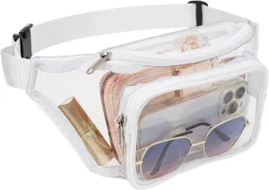 Veckle Clear Fanny Pack Stadium Approved - Adjustable Belt Bag for Women Men Fits Sport Events, Concerts, Transparent Waist Bag, White