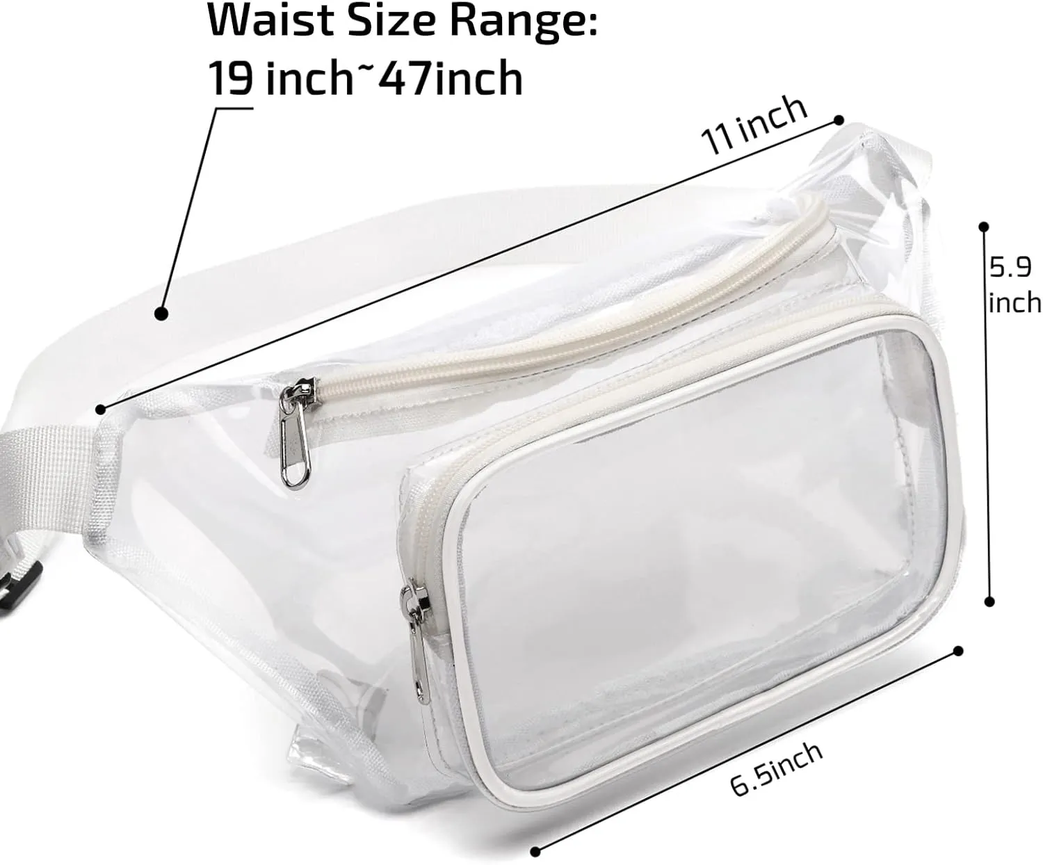 Veckle Clear Fanny Pack Stadium Approved - Adjustable Belt Bag for Women Men Fits Sport Events, Concerts, Transparent Waist Bag, White