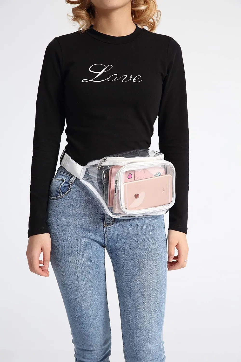 Veckle Clear Fanny Pack Stadium Approved - Adjustable Belt Bag for Women Men Fits Sport Events, Concerts, Transparent Waist Bag, White