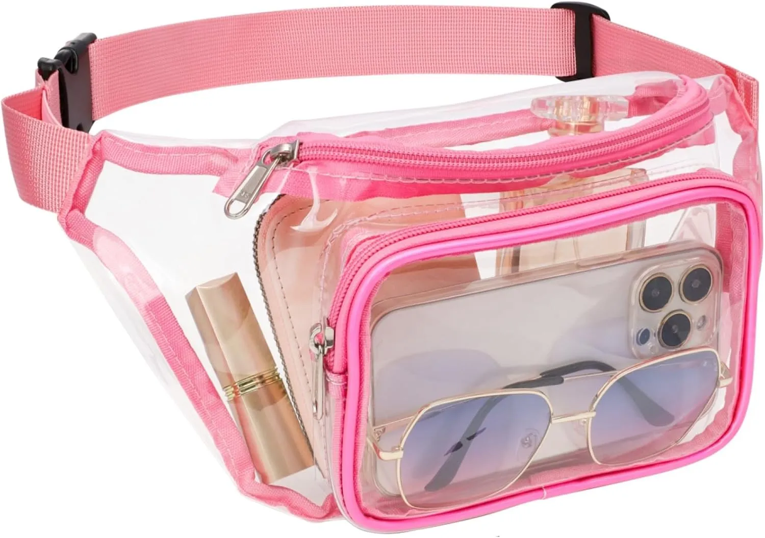Veckle Clear Fanny Pack Stadium Approved - Adjustable Belt Bag for Women Men Fits Sport Events, Travel, Beach, Concerts, Transparent Stadium Waist Bag, Pink