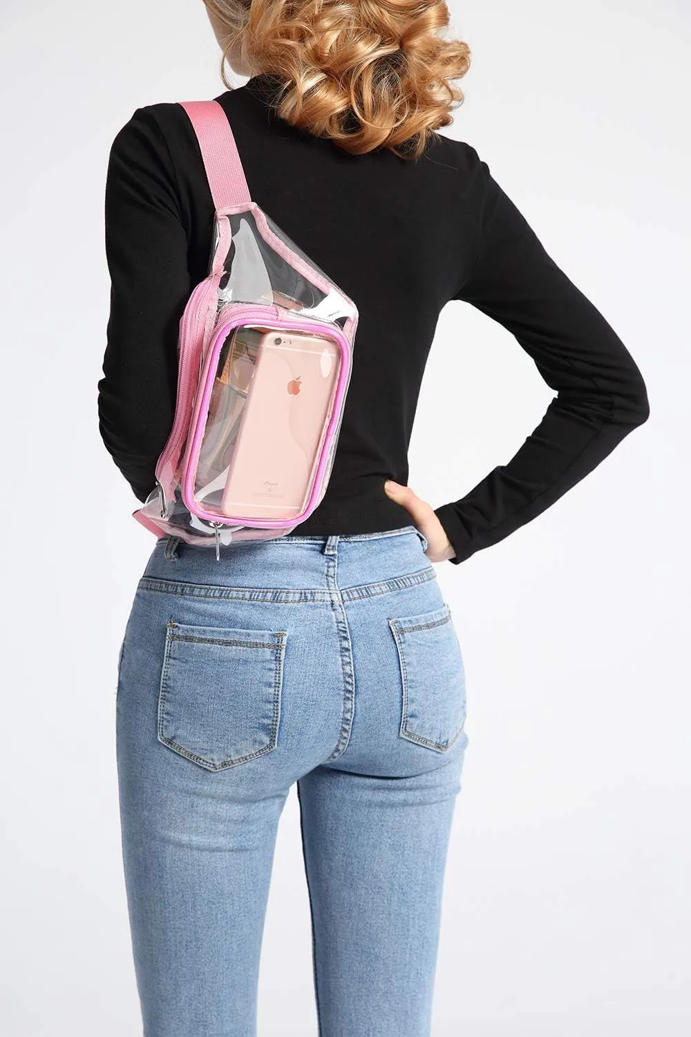 Veckle Clear Fanny Pack Stadium Approved - Adjustable Belt Bag for Women Men Fits Sport Events, Travel, Beach, Concerts, Transparent Stadium Waist Bag, Pink