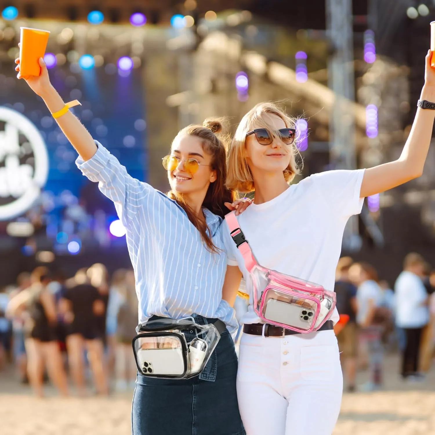 Veckle Clear Fanny Pack Stadium Approved - Adjustable Belt Bag for Women Men Fits Sport Events, Travel, Beach, Concerts, Transparent Stadium Waist Bag, Pink