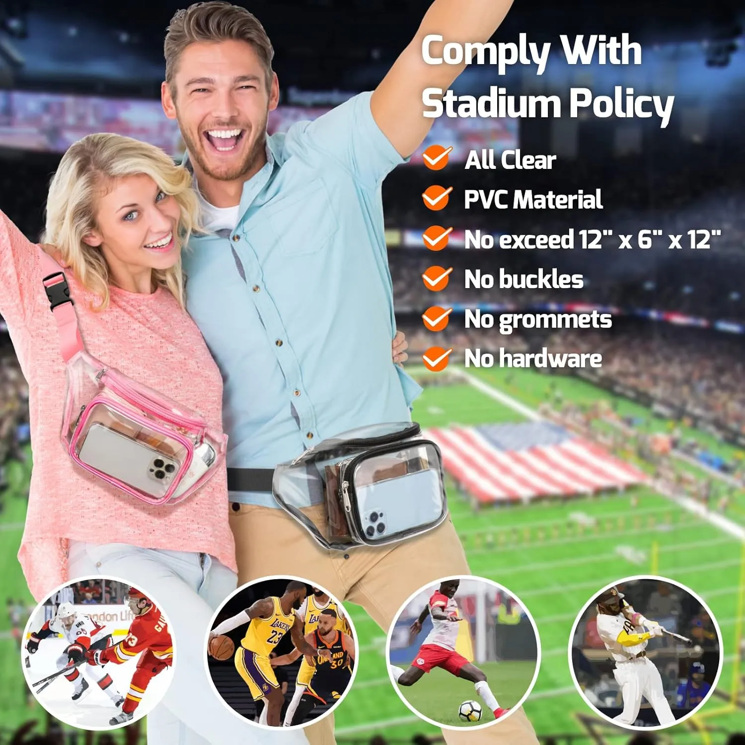 Veckle Clear Fanny Pack Stadium Approved - Adjustable Belt Bag for Women Men Fits Sport Events, Travel, Beach, Concerts, Transparent Stadium Waist Bag, Pink