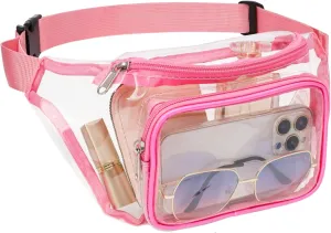 Veckle Clear Fanny Pack Stadium Approved - Adjustable Belt Bag for Women Men Fits Sport Events, Travel, Beach, Concerts, Transparent Stadium Waist Bag, Pink