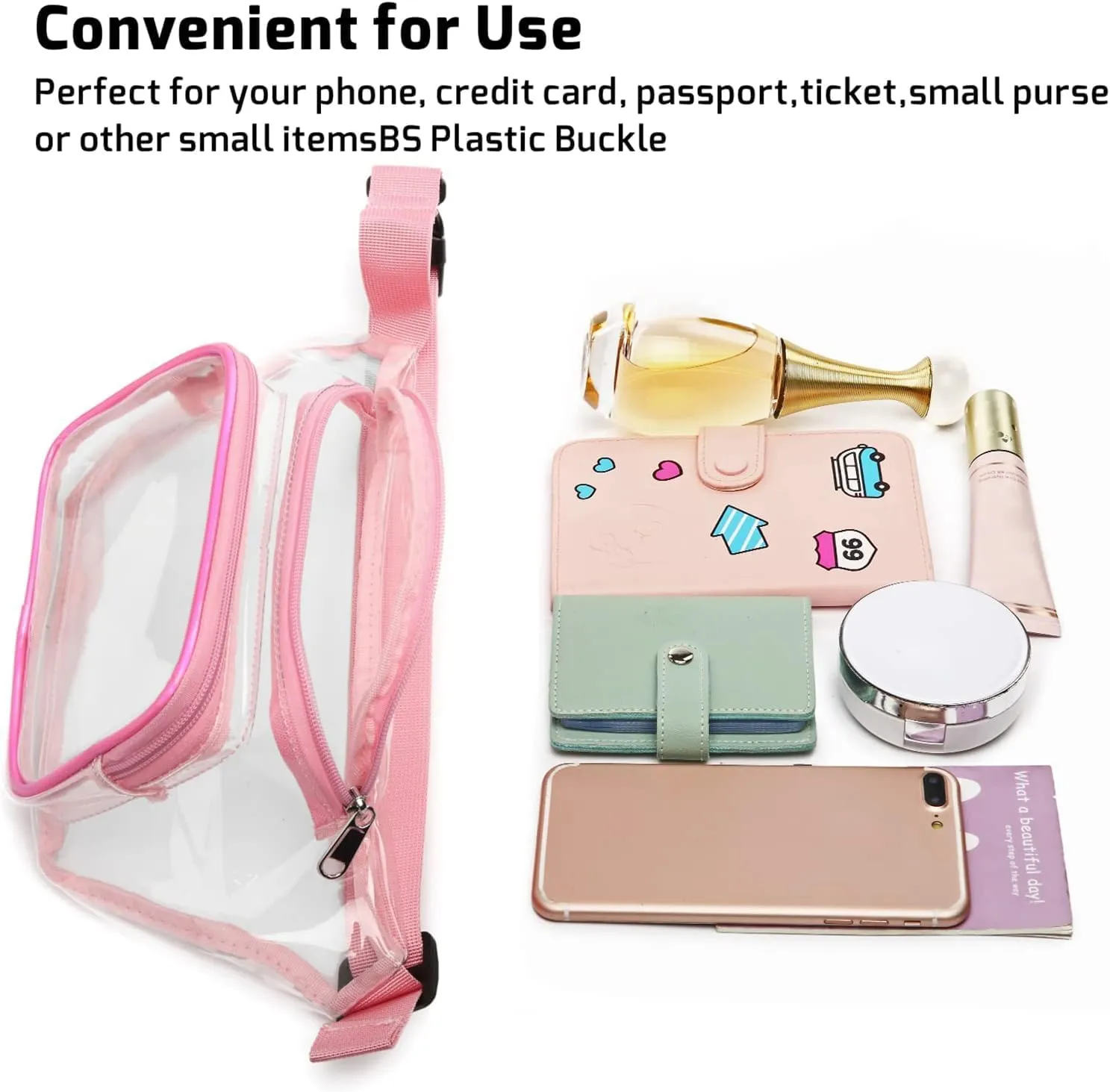 Veckle Clear Fanny Pack Stadium Approved - Adjustable Belt Bag for Women Men Fits Sport Events, Travel, Beach, Concerts, Transparent Stadium Waist Bag, Pink