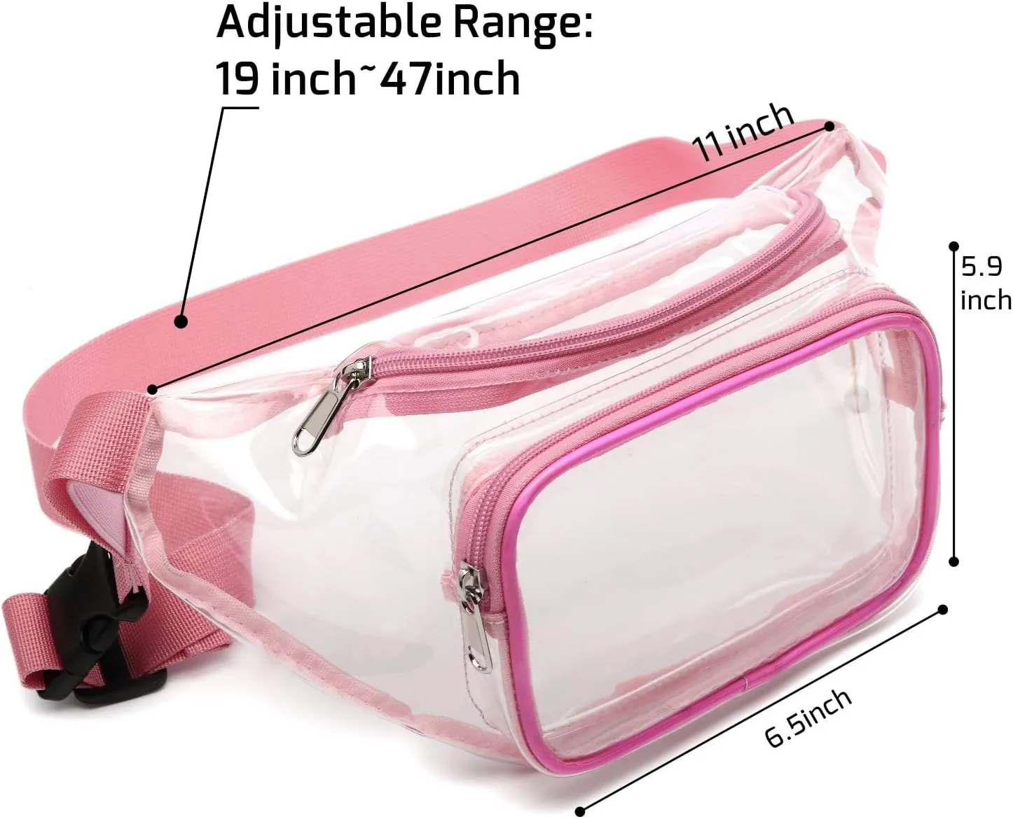 Veckle Clear Fanny Pack Stadium Approved - Adjustable Belt Bag for Women Men Fits Sport Events, Travel, Beach, Concerts, Transparent Stadium Waist Bag, Pink