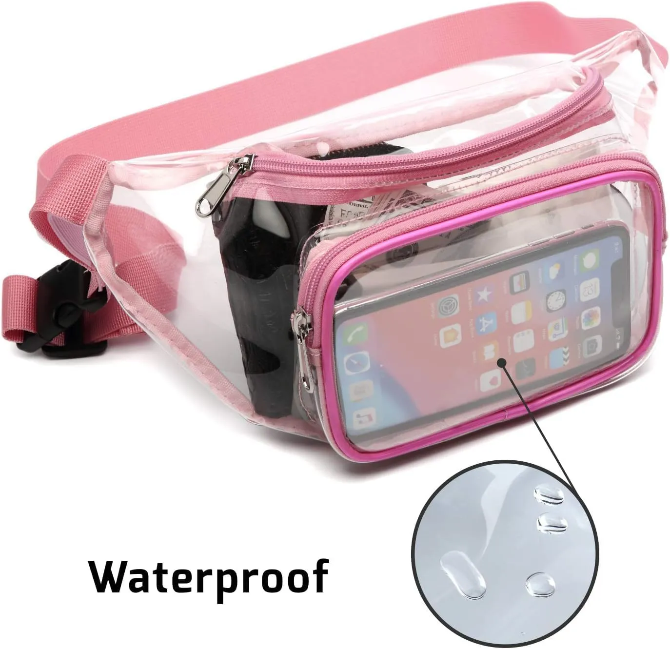 Veckle Clear Fanny Pack Stadium Approved - Adjustable Belt Bag for Women Men Fits Sport Events, Travel, Beach, Concerts, Transparent Stadium Waist Bag, Pink