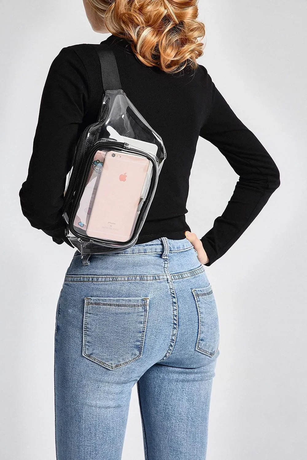 Veckle Clear Fanny Pack Stadium Approved - Clear Bag for Stadium Events Transparent Belt Bag for Women Men, Adjustable Waist Bag for Sports, Concerts, Black